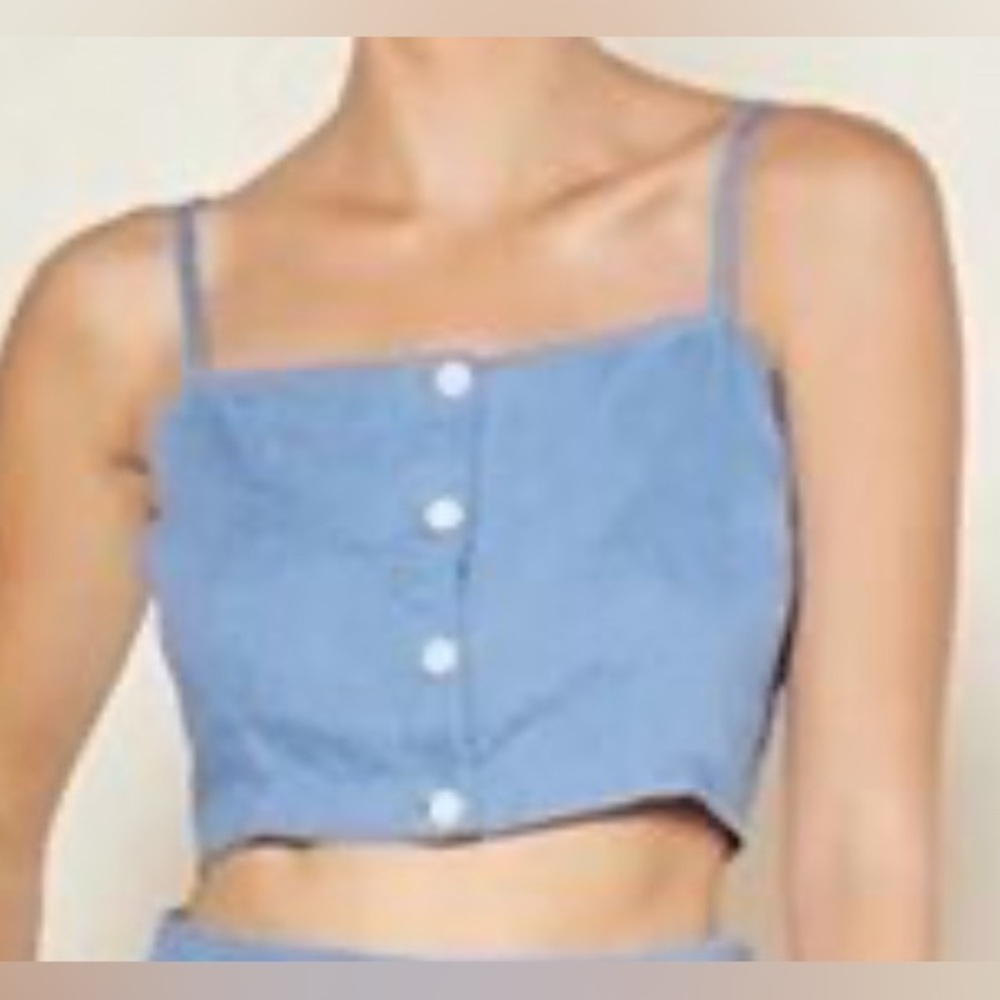 Outerknown Eclipse Tank Blue Button-Up Linen Crop Top - NWT - Size L